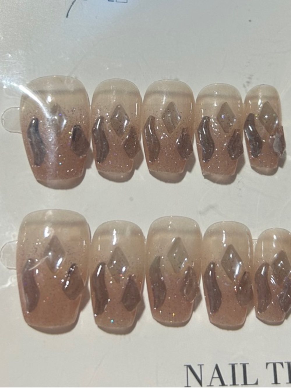 Neutral Brown Press-On Nail Set with Abstract Accent